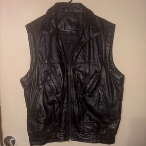 Prince Men's Size 52 Vest Black Full Zip Leather Pockets  Outdoor